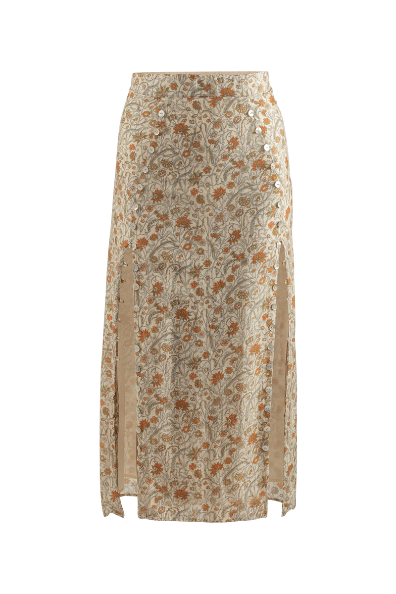 Printed midi skirt with slits