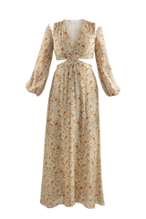 Long printed dress with detachable sleeves
